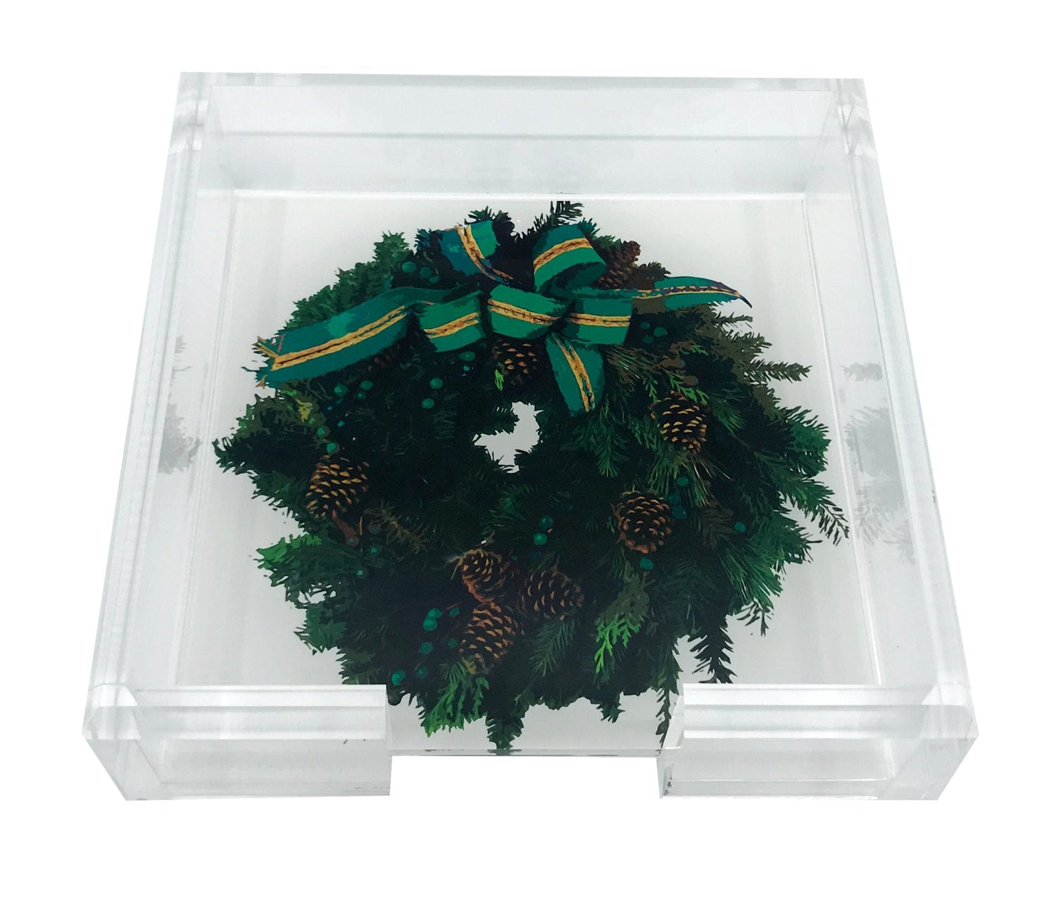 Christmas Wreath Verde Acrylic Cocktail Tray 6X6 - nicolettemayer.com
