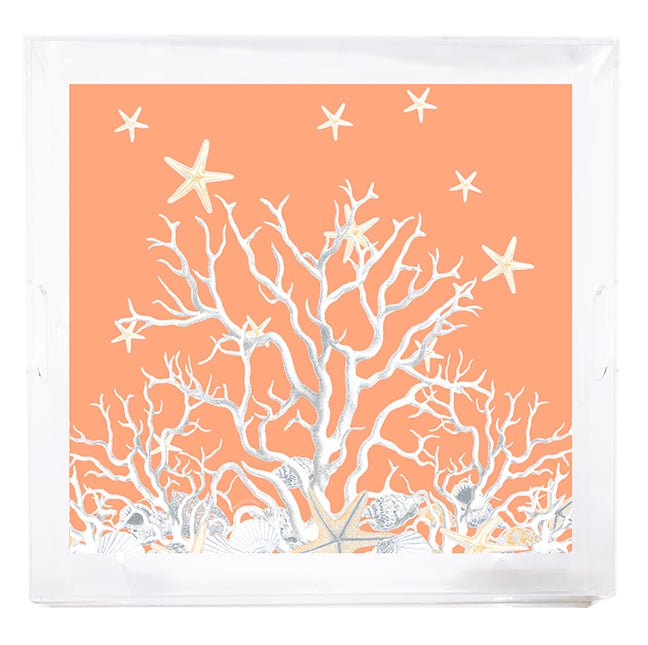 Coral Reef Peach 18X18 Acrylic Tray - nicolettemayer.com