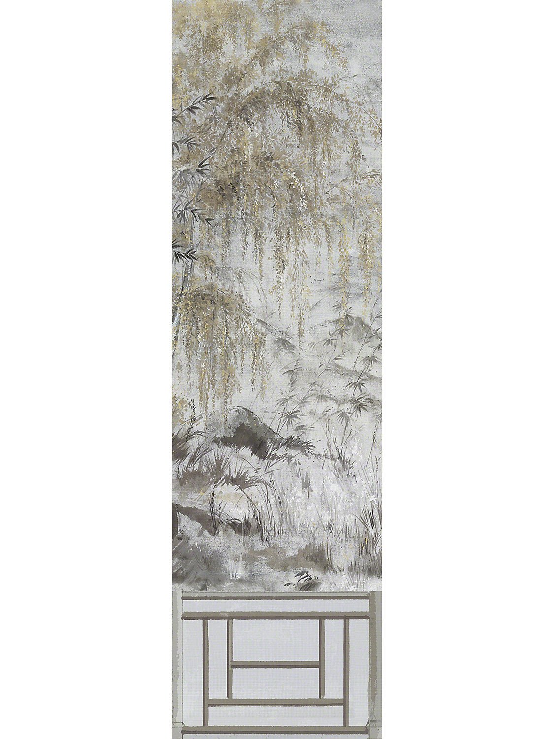 Crested Crane Silver Gold Wallpaper Panel 2 - nicolettemayer.com