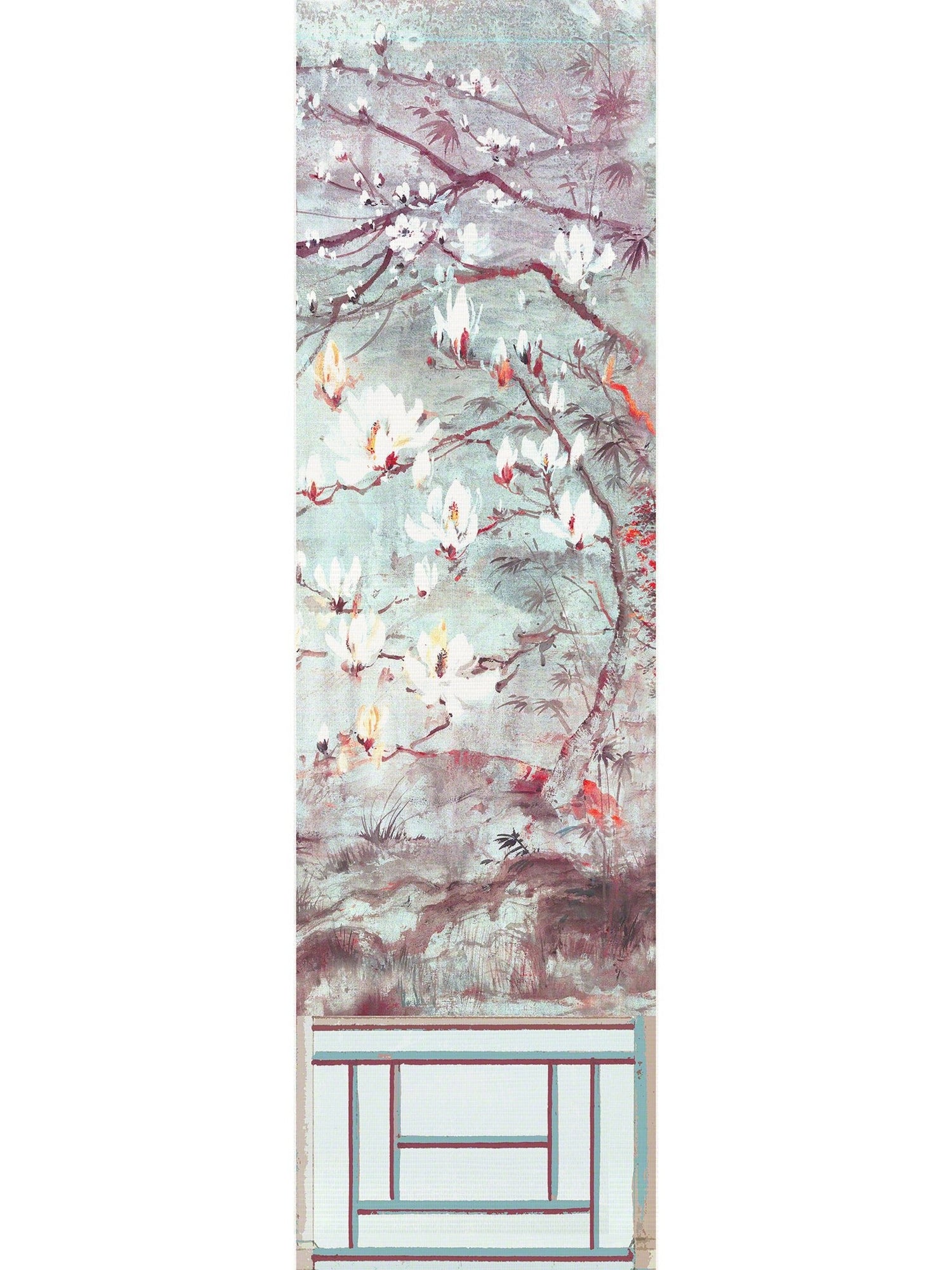 Crested Crane Turquoise Red Wallpaper Panel 6 - nicolettemayer.com