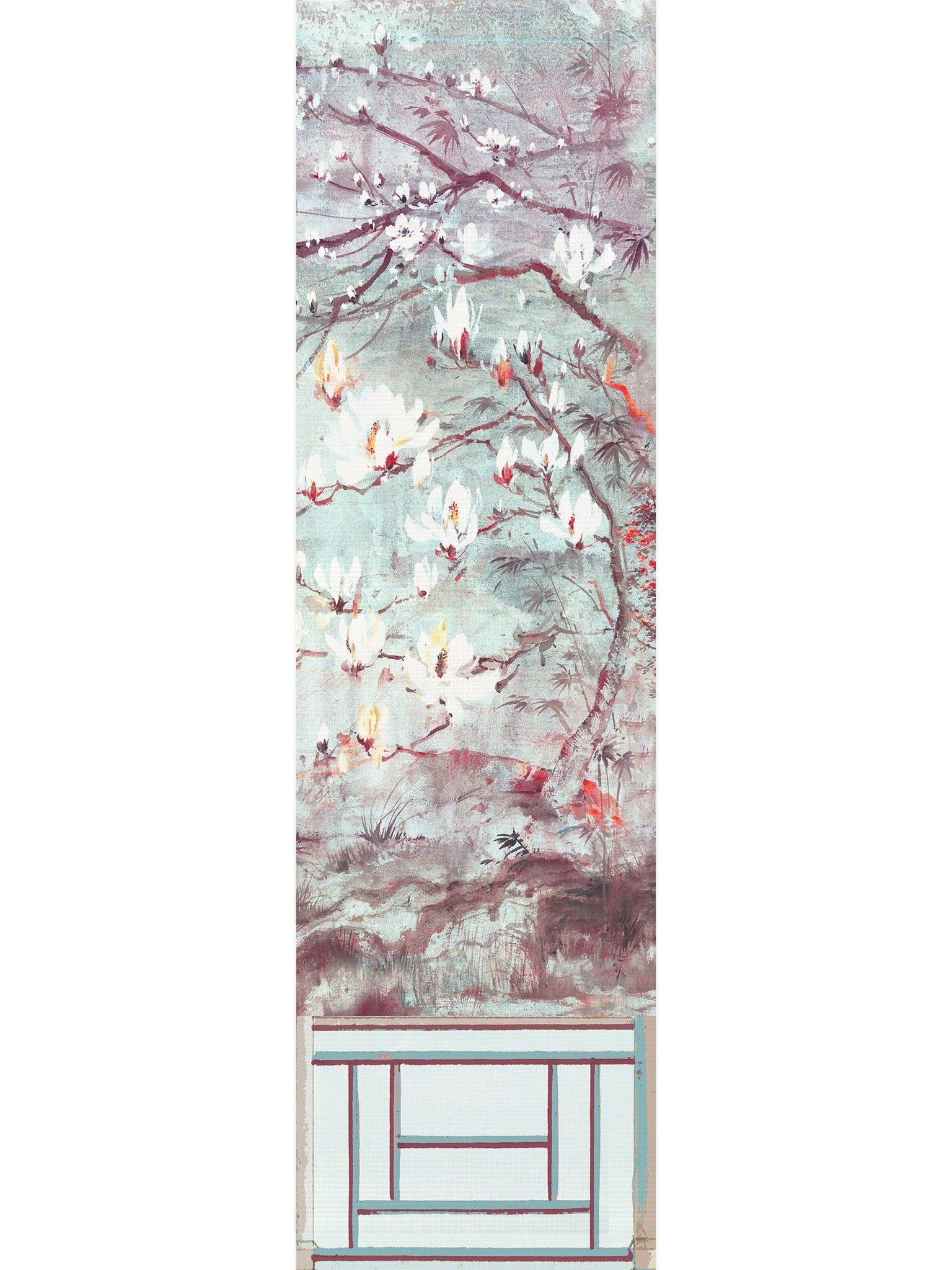 Crested Crane Turquoise Red Wallpaper Panel 6 - nicolettemayer.com