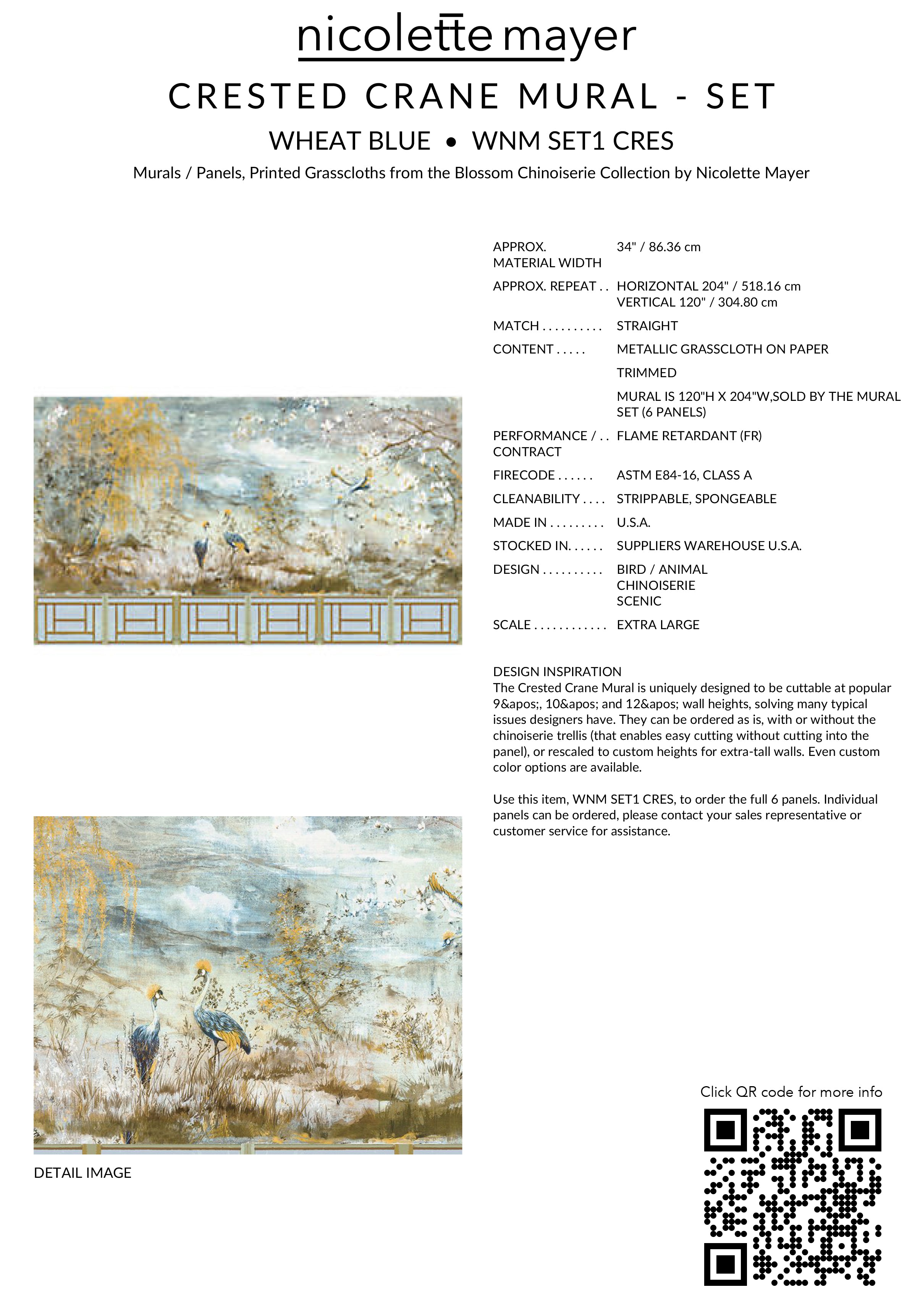 Crested Crane Wheat Blue Panel Set