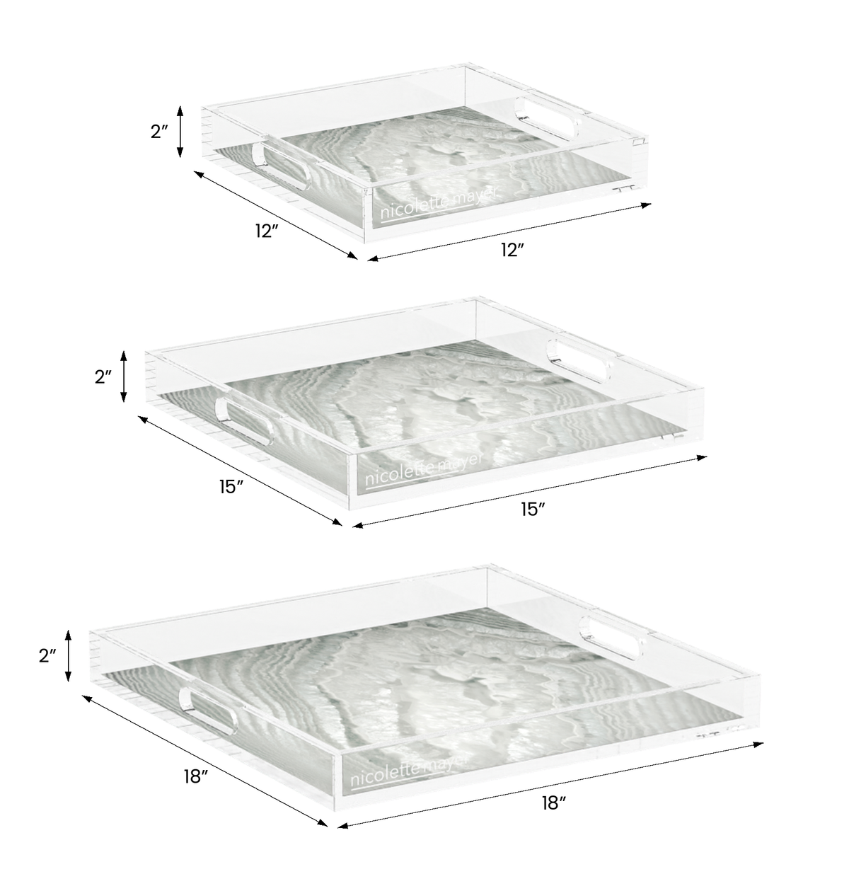 Crystal Gravel Acrylic Decorative Tray, 12 x 12 in., 15 x 15 in., 18 x 18 in. by Nicolette Mayer