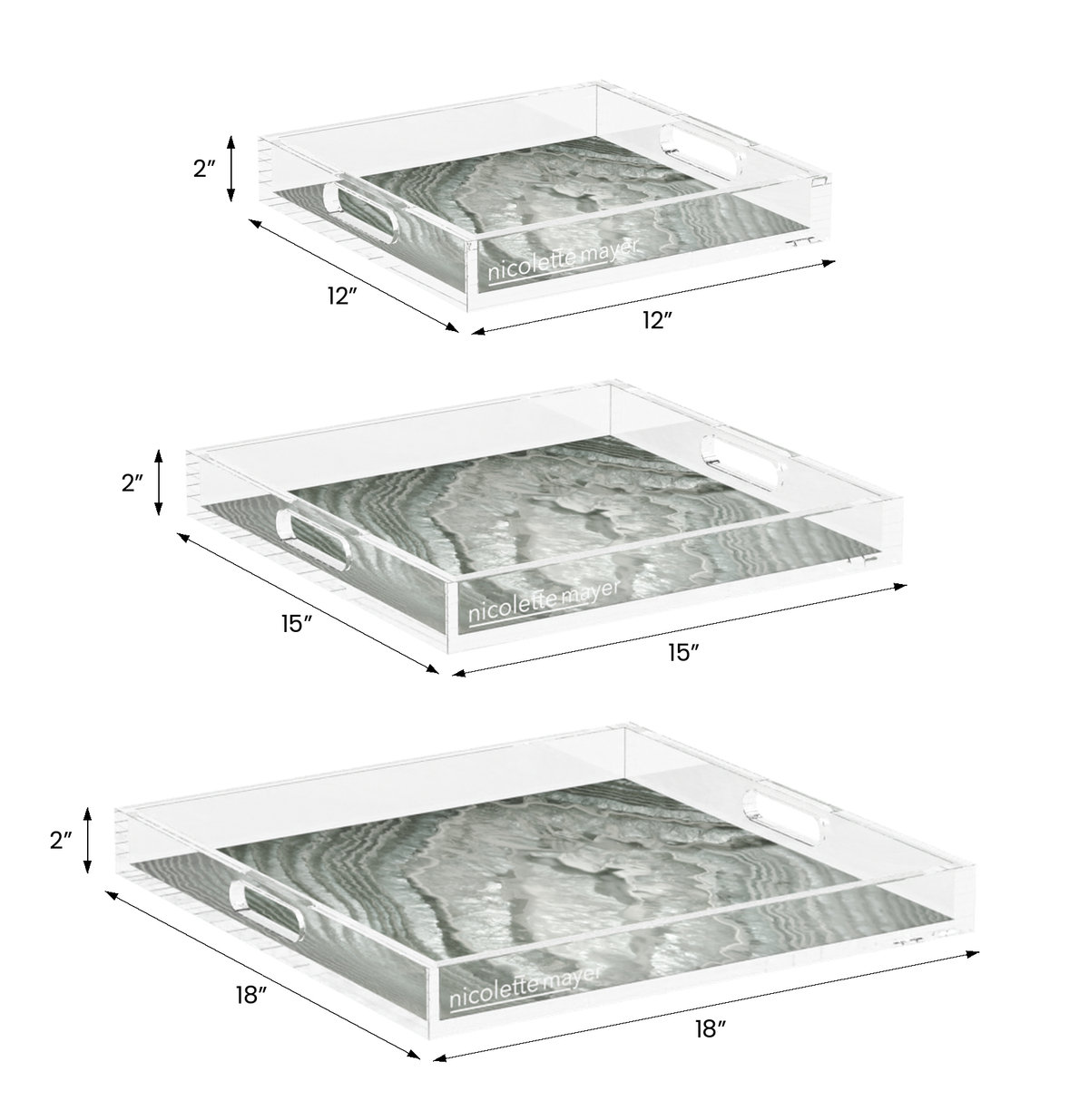 Crystal Slate Acrylic Decorative Tray, 12 x 12 in., 15 x 15 in., 18 x 18 in. by Nicolette Mayer