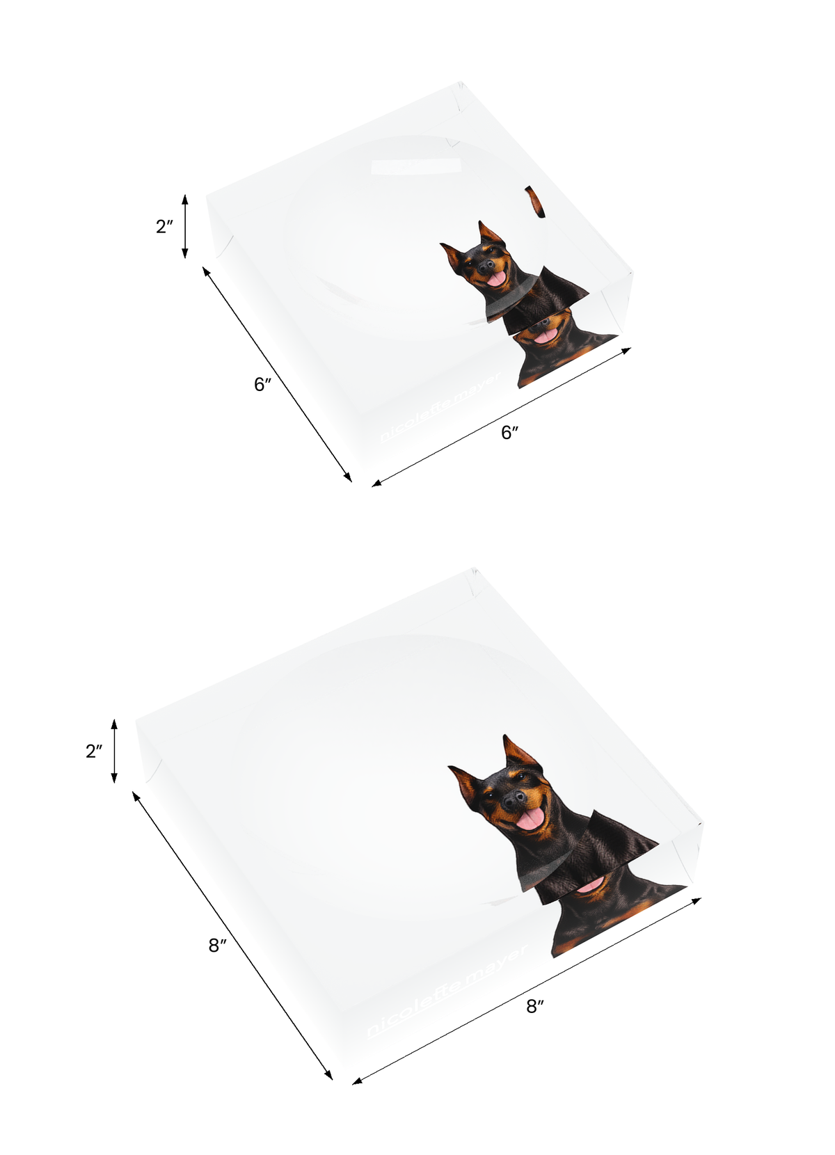Doberman Dog Acrylic Candy Catchall Dish, both sizes, by Nicolette Mayer