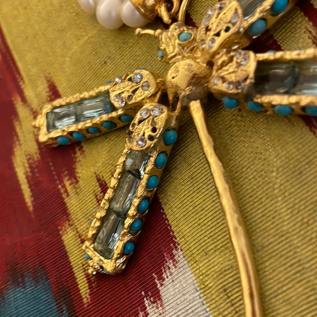 Dragonfly Pearl and Turquoise Necklace - nicolettemayer.com