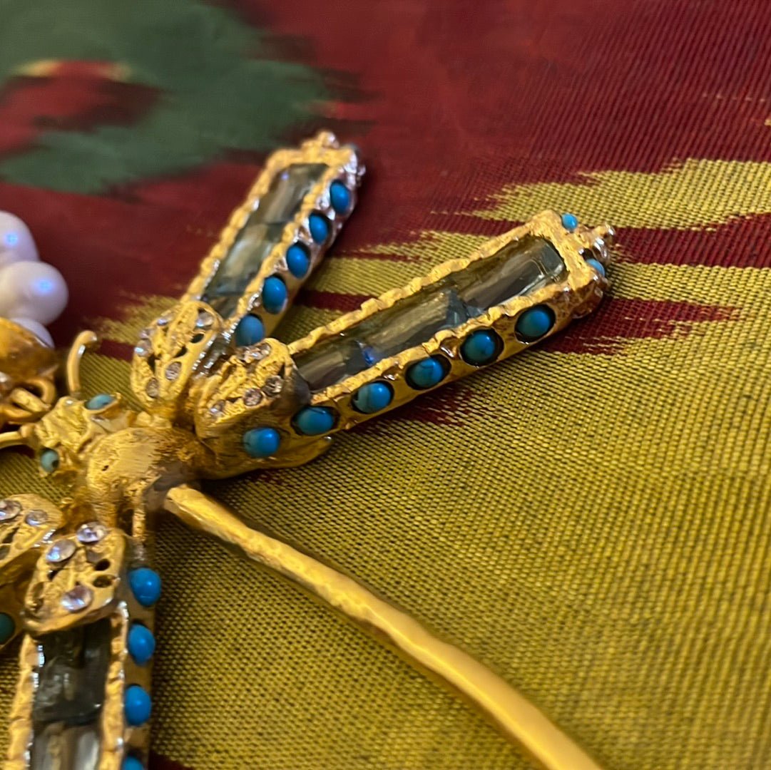 Dragonfly Pearl and Turquoise Necklace - nicolettemayer.com