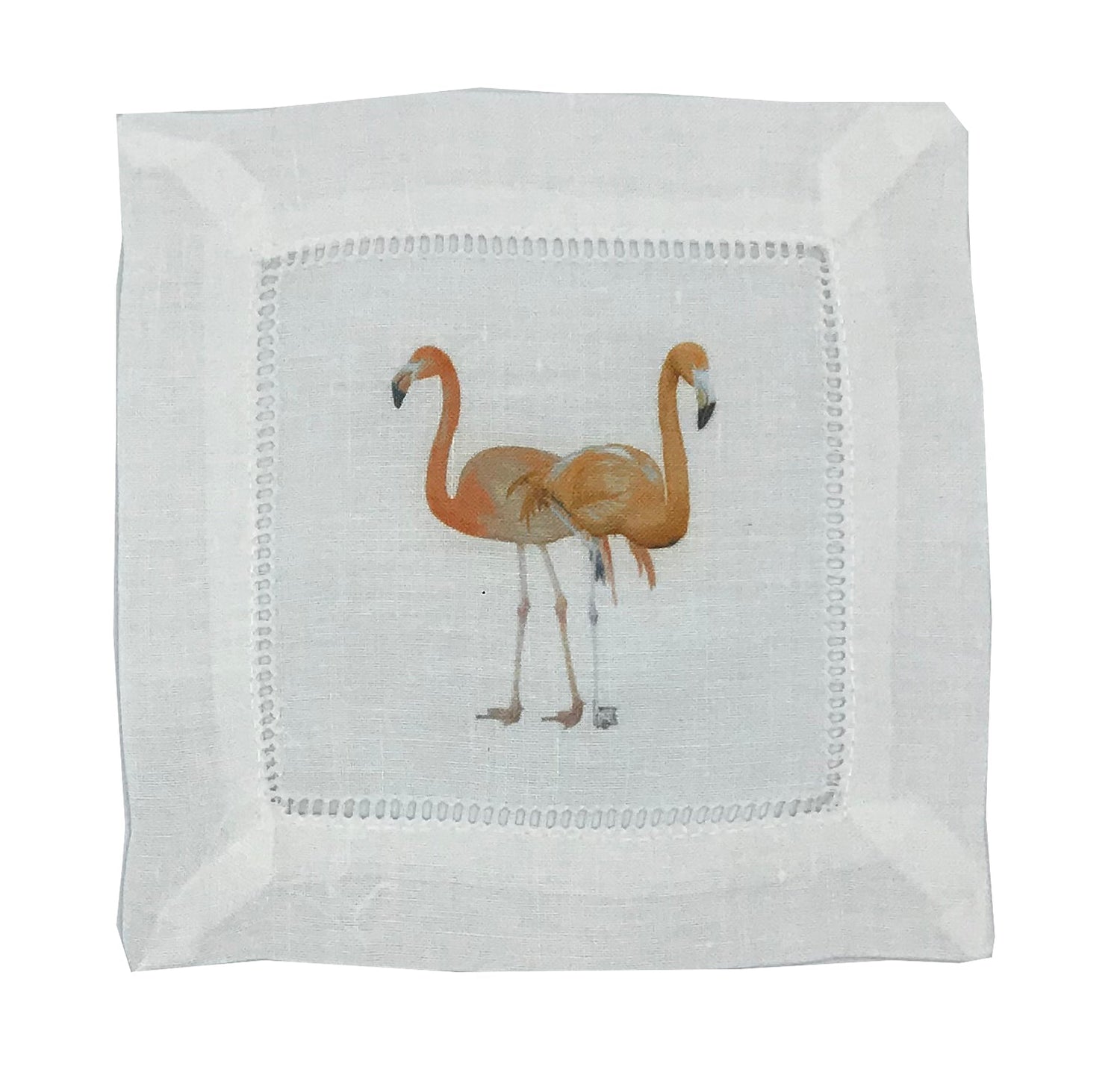 FLAMINGOS IN THE MIRROR GRANADA 6"X6" HEMSTITCH COCKTAIL NAPKINS, SET OF 4 - nicolettemayer.com