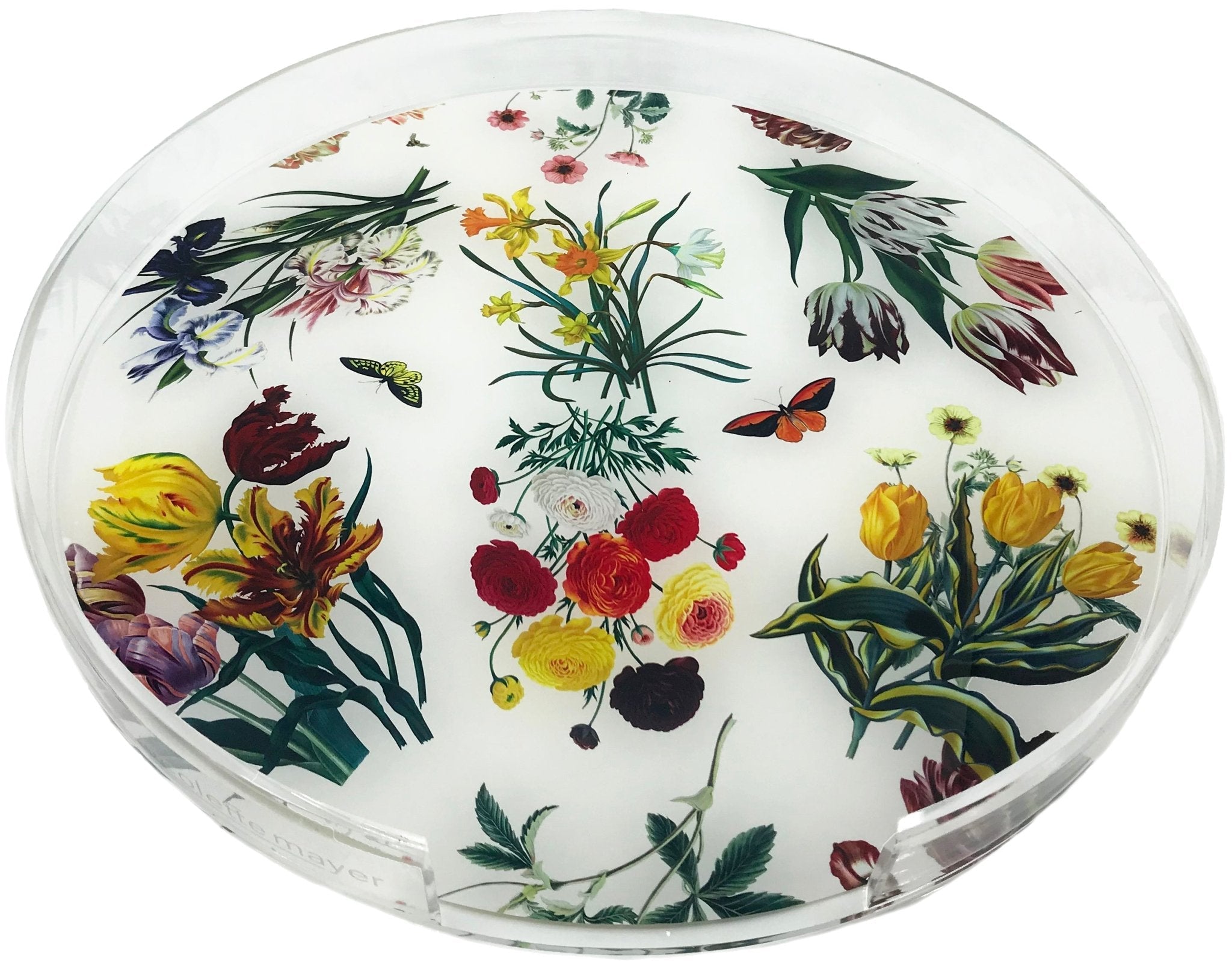Flora Fauna White Acrylic Round Tray for Placemats or Decorative Use, 16" - nicolettemayer.com
