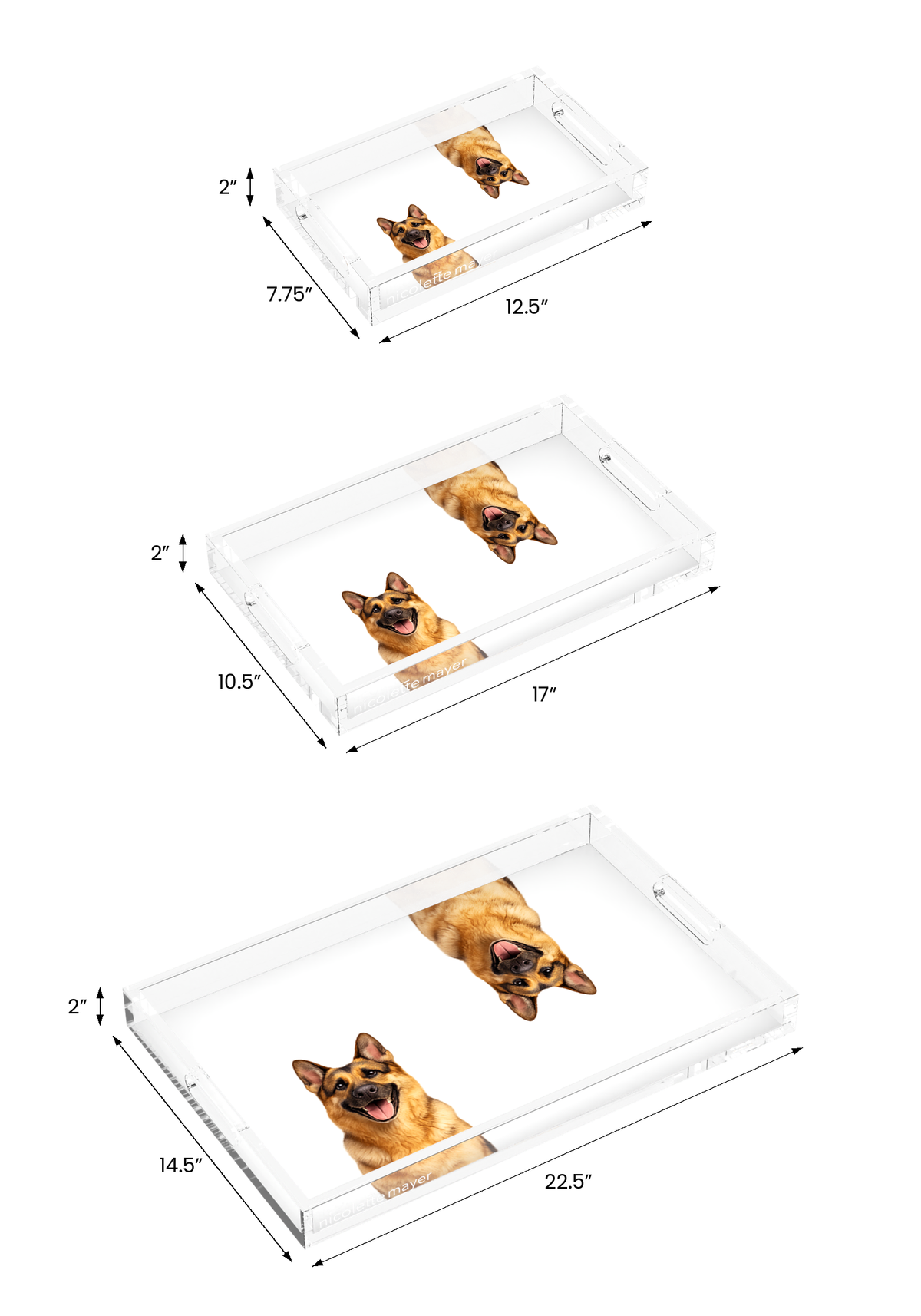 German Shepherd Dog Acrylic Rectangle Tray, all three sizes, by Nicolette Mayer