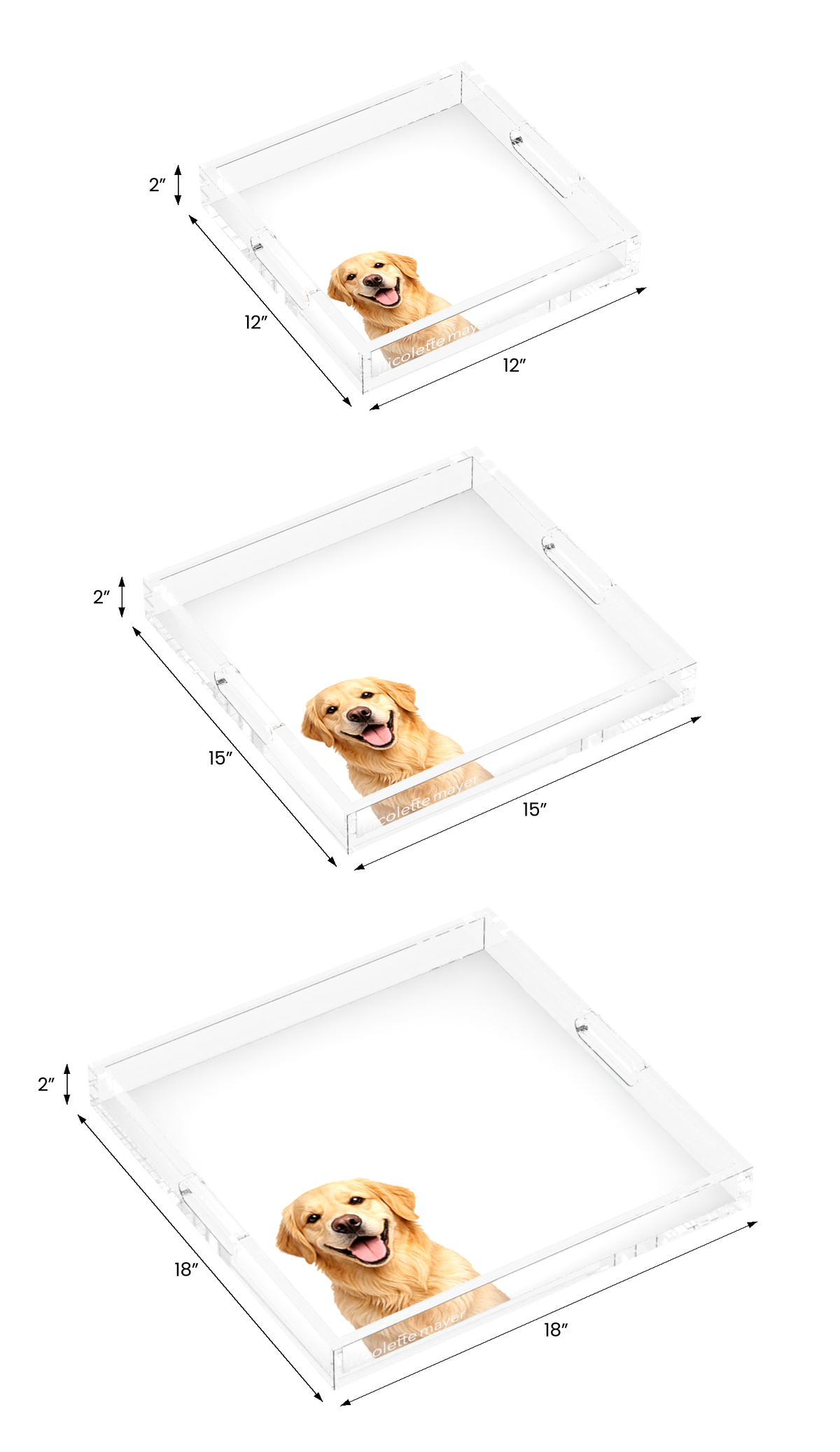 Golden Retriever Dog Acrylic Decorative Tray, all three sizes, by Nicolette Mayer
