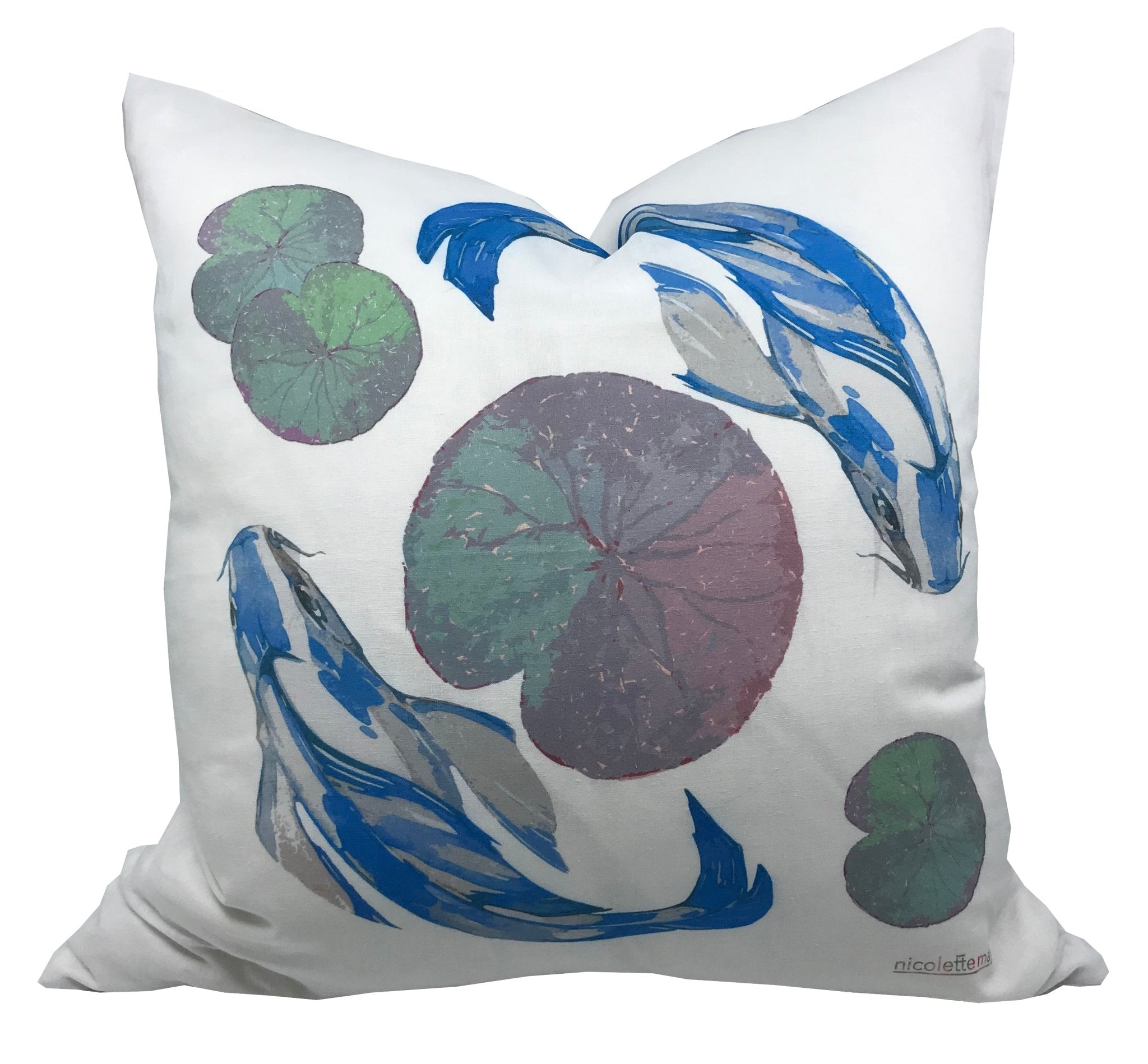 KoiI Blue 22" X 22" Designer Pillow - nicolettemayer.com