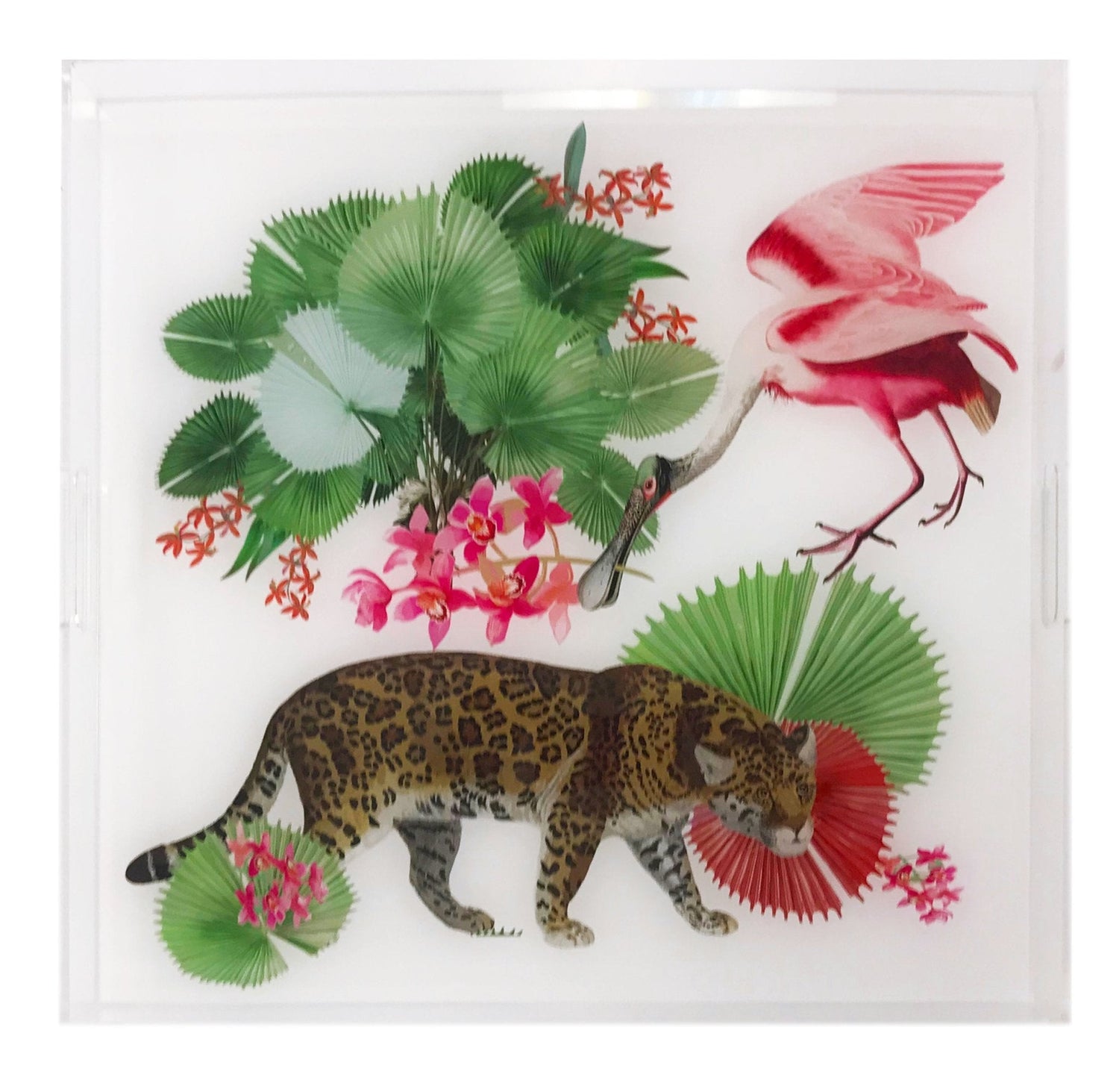 LEOPARD WALK COLORFUL 18X18" ACRYLIC TRAY - nicolettemayer.com