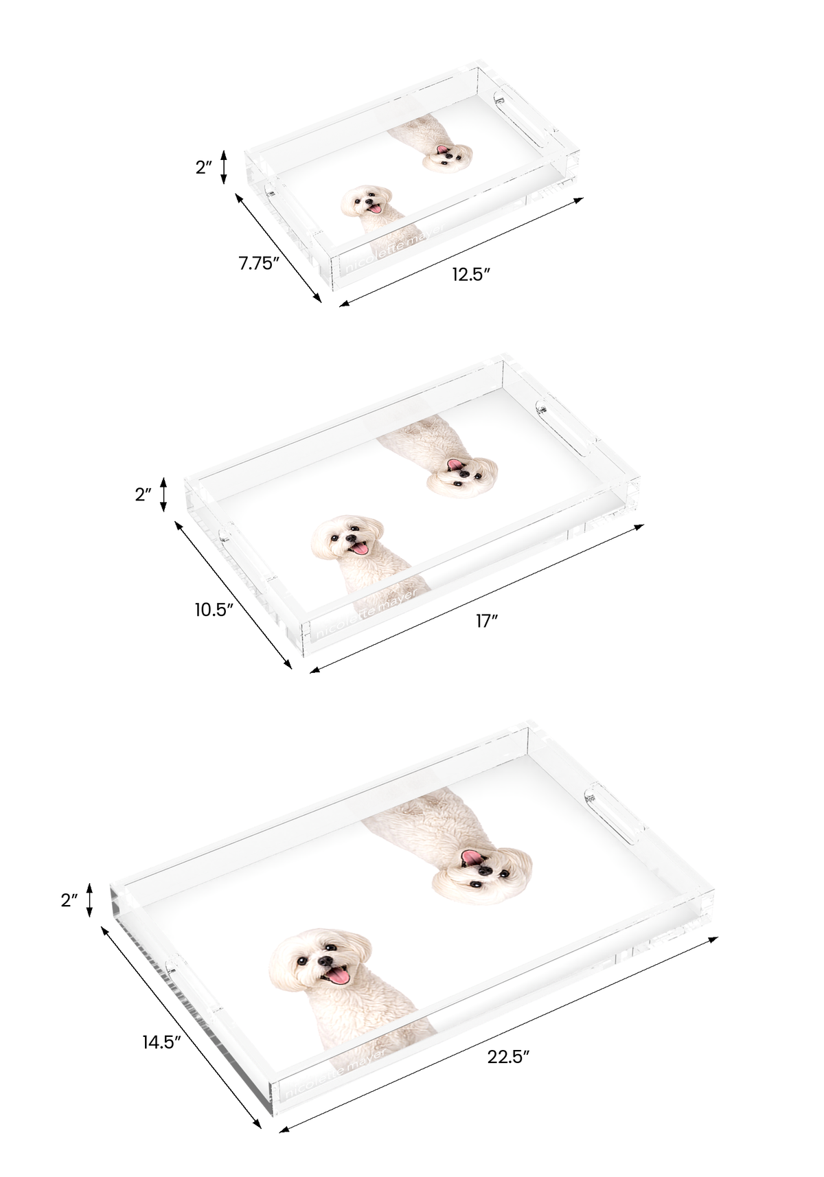 Maltese Dog Acrylic Rectangle Tray, all three sizes, by Nicolette Mayer