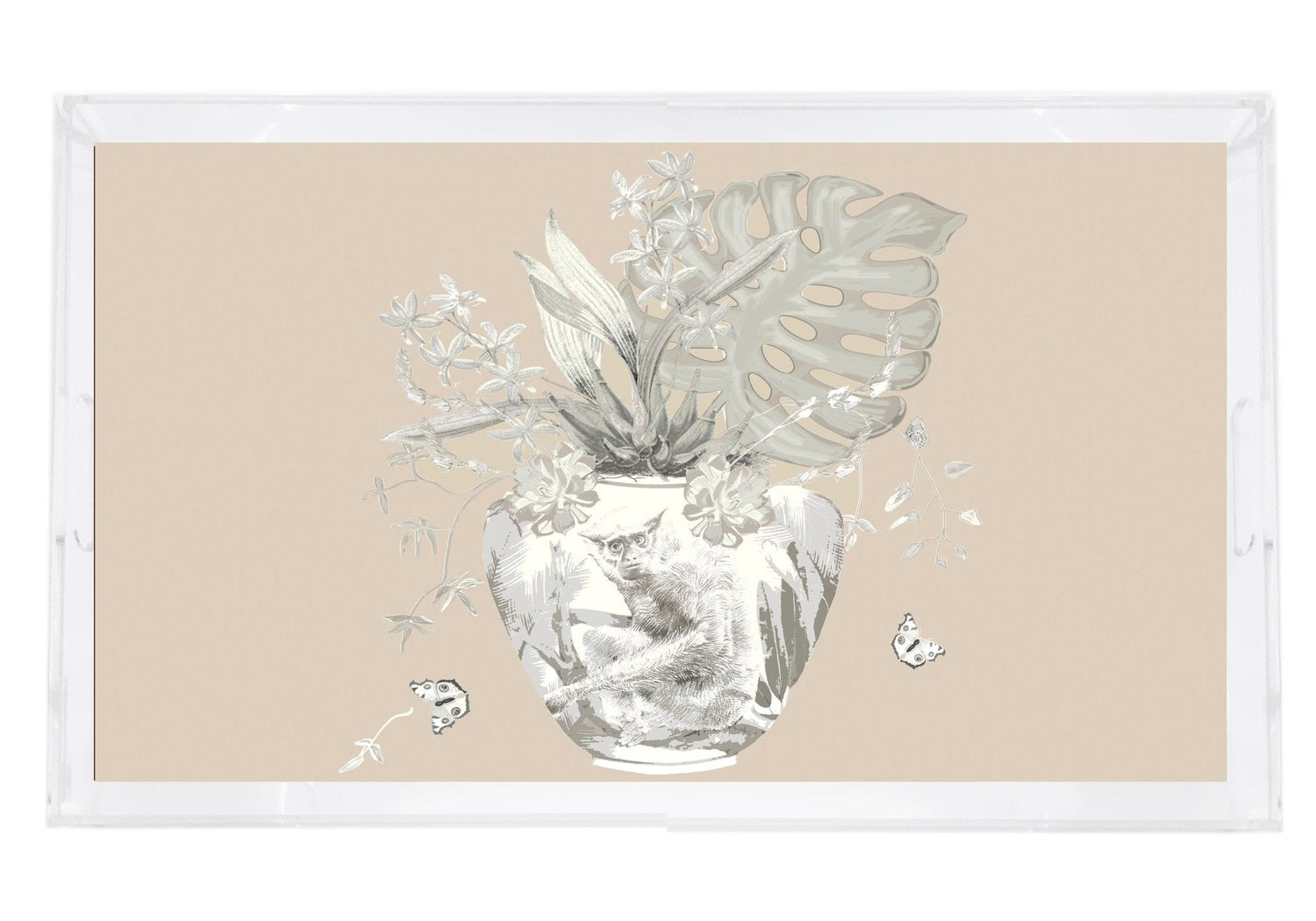 Monkey Jungle Greenwhich Beige Large 22.5X14.5" Acrylic Tray - nicolettemayer.com