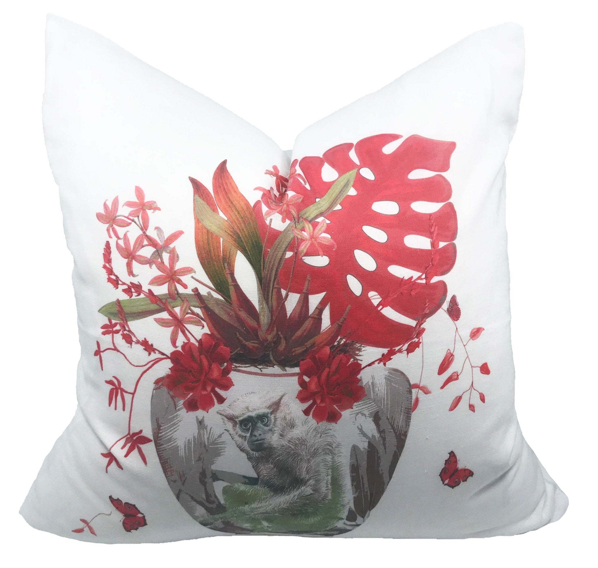 Monkey Jungle Rouge 22" X 22" Designer Pillow - nicolettemayer.com
