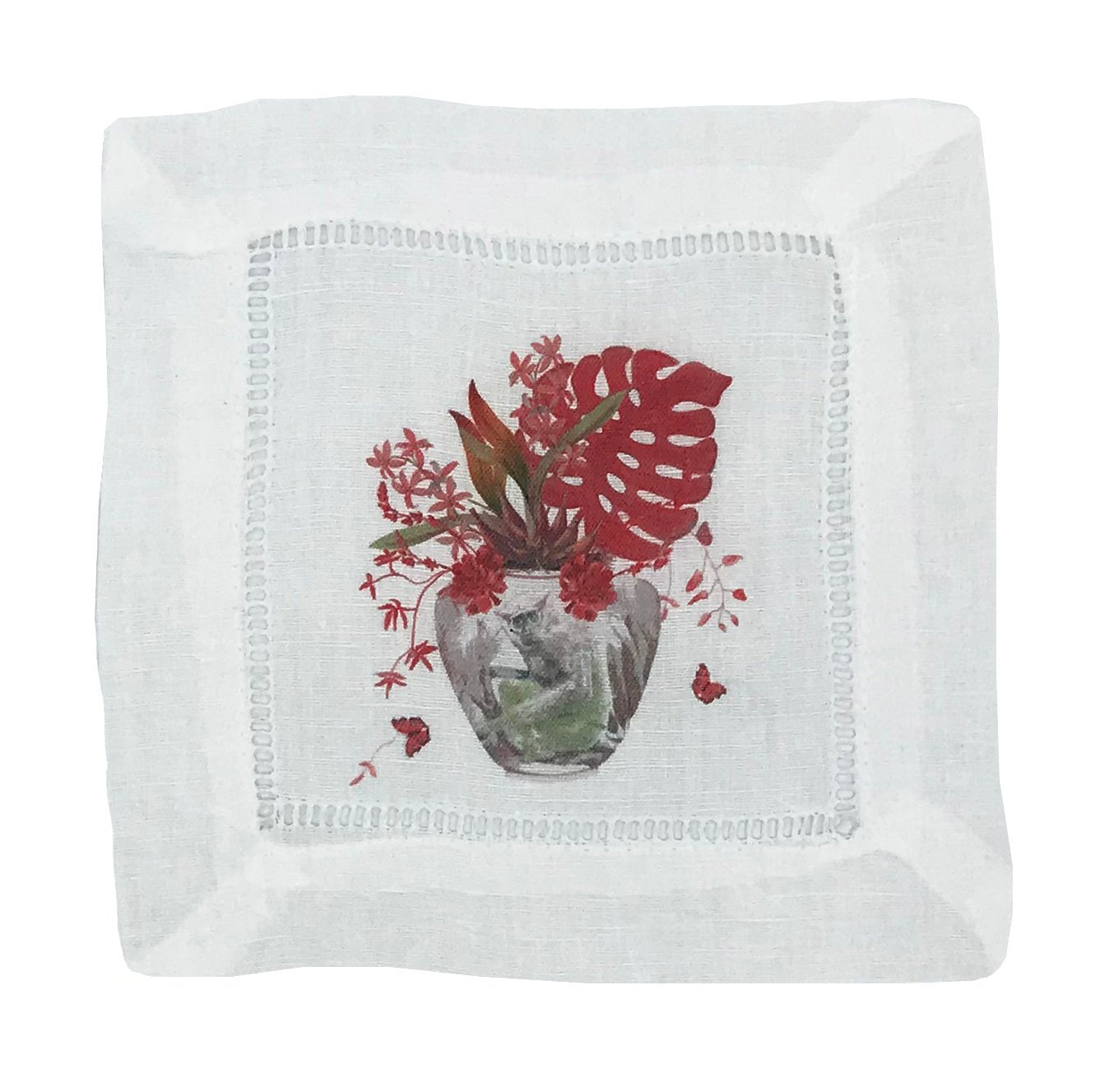Monkey Jungle Rouge 6X6" Hemstitch Cocktail Napkins - nicolettemayer.com