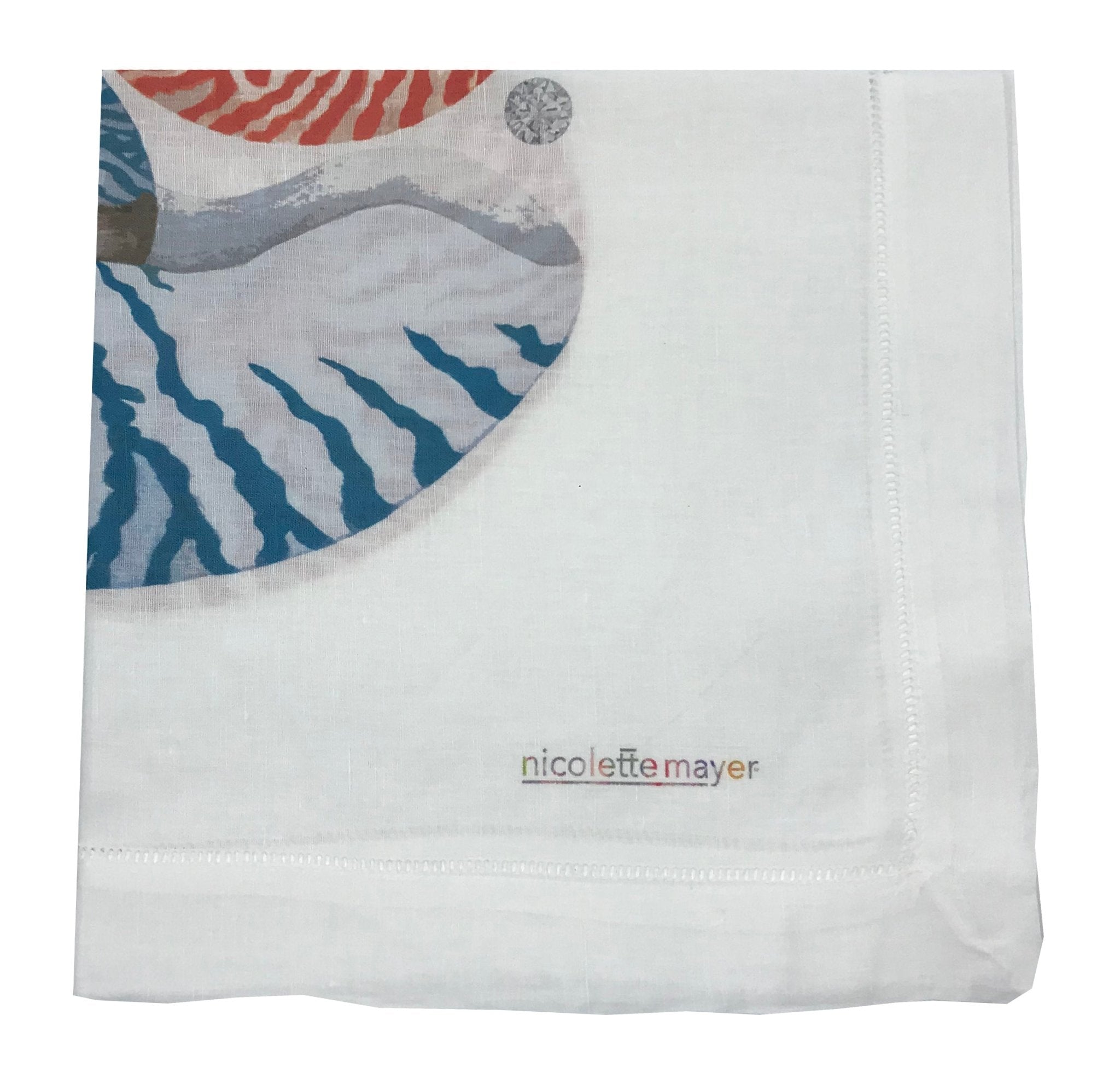 NAUTILUS CORAL TURQUOISE 22"X22" HEMSTITCH DINNER NAPKIN, SET OF 4 - nicolettemayer.com