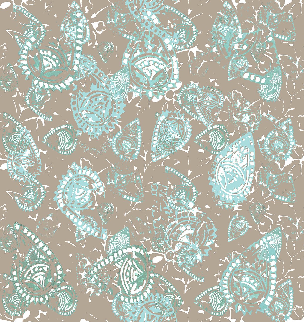 Paisley Block Latte Turquoise Peel and Stick Wallpaper, Double Roll, 34" x 288", 48 sq ft - nicolettemayer.com