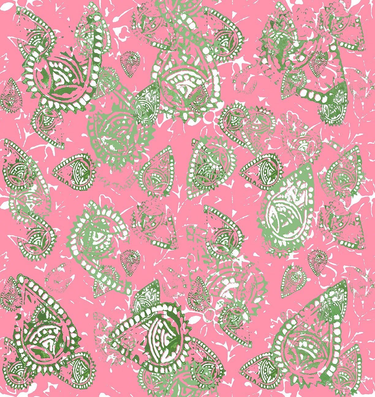 Paisley Block Pink Jade Peel and Stick Wallpaper, Double Roll, 34" x 288", 48 sq ft - nicolettemayer.com