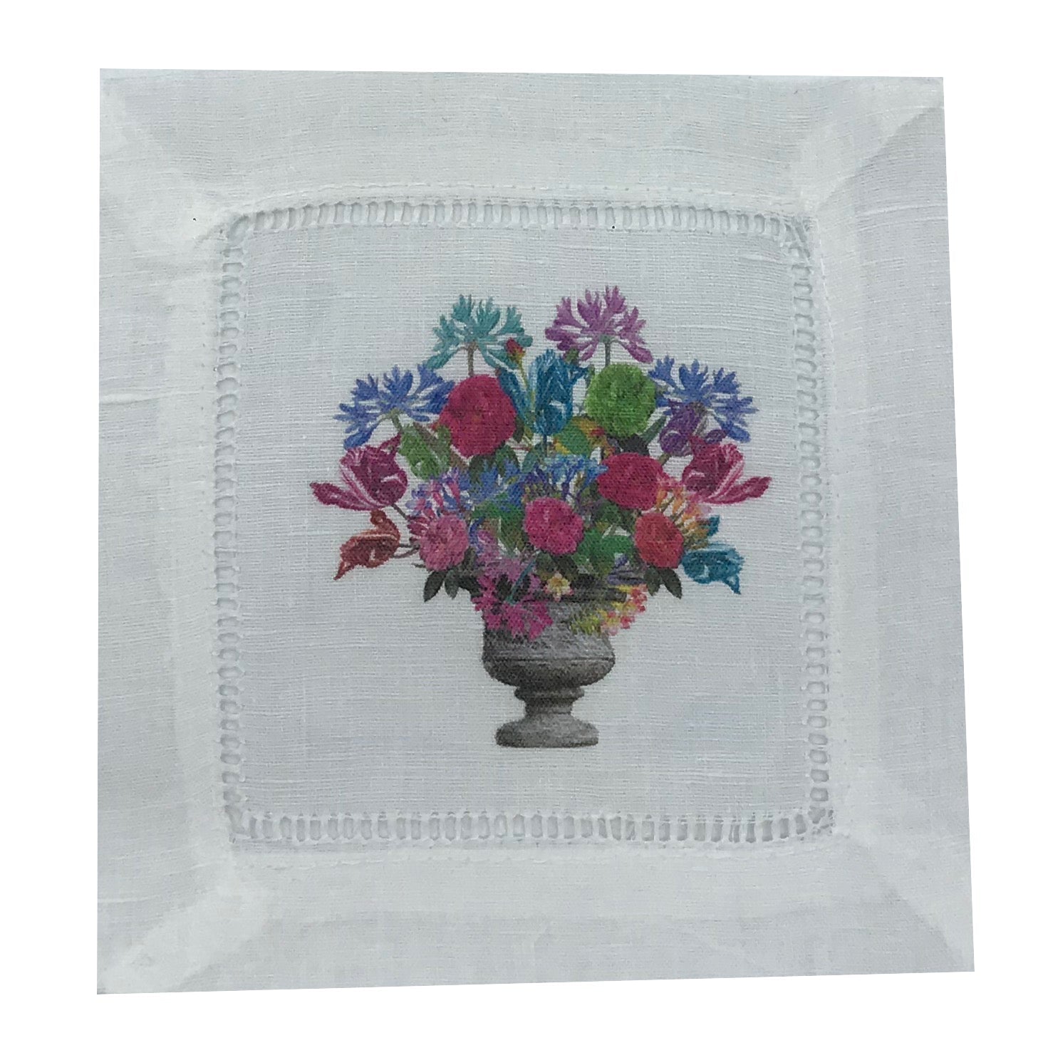 Pistals Large Bouquet 6X6" Hemstitch Cocktail Napkins Set of 4 - nicolettemayer.com