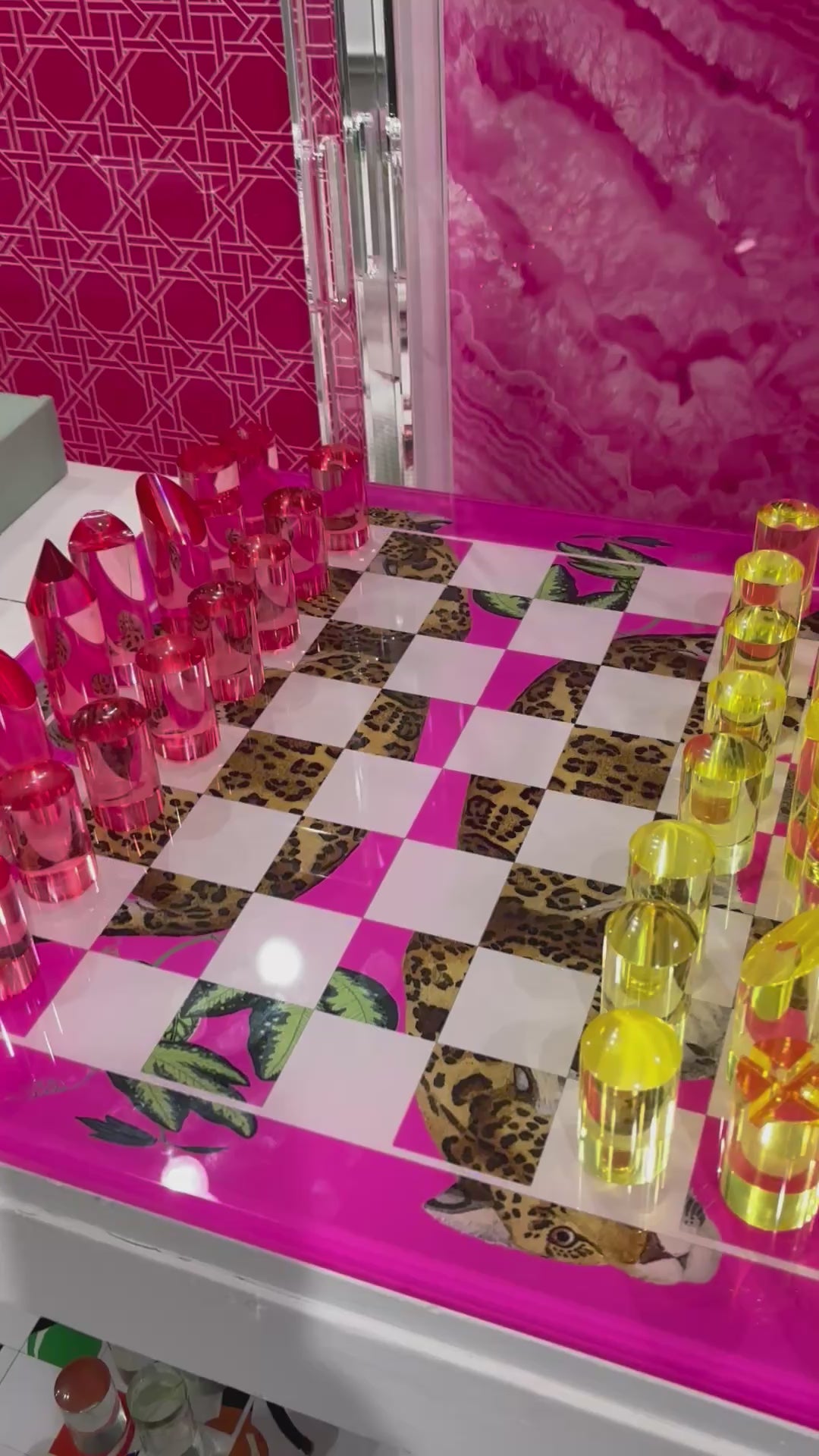 Leopard Seeing Double Hot Pink Acrylic Chess