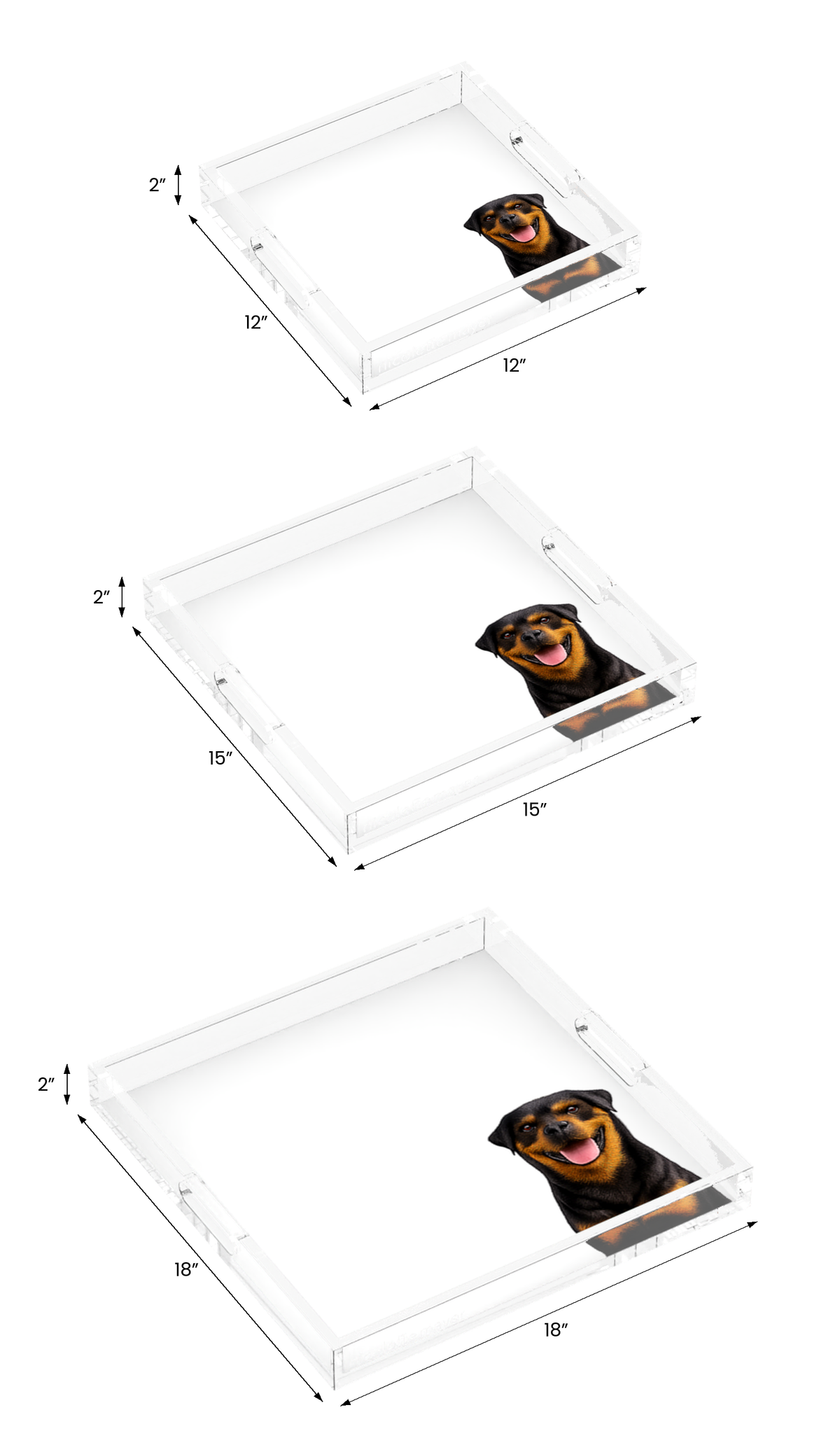Rottweiler Dog Acrylic Decorative Tray, all three sizes, by Nicolette Mayer