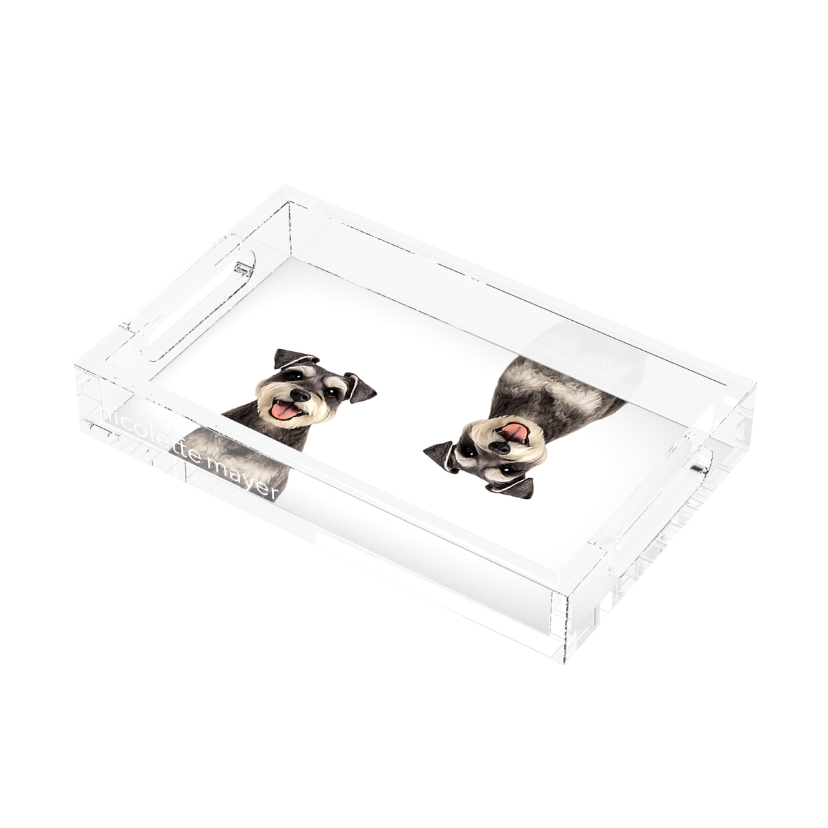 Schnauzer Dog Acrylic Rectangle Tray, right three-quarter, by Nicolette Mayer