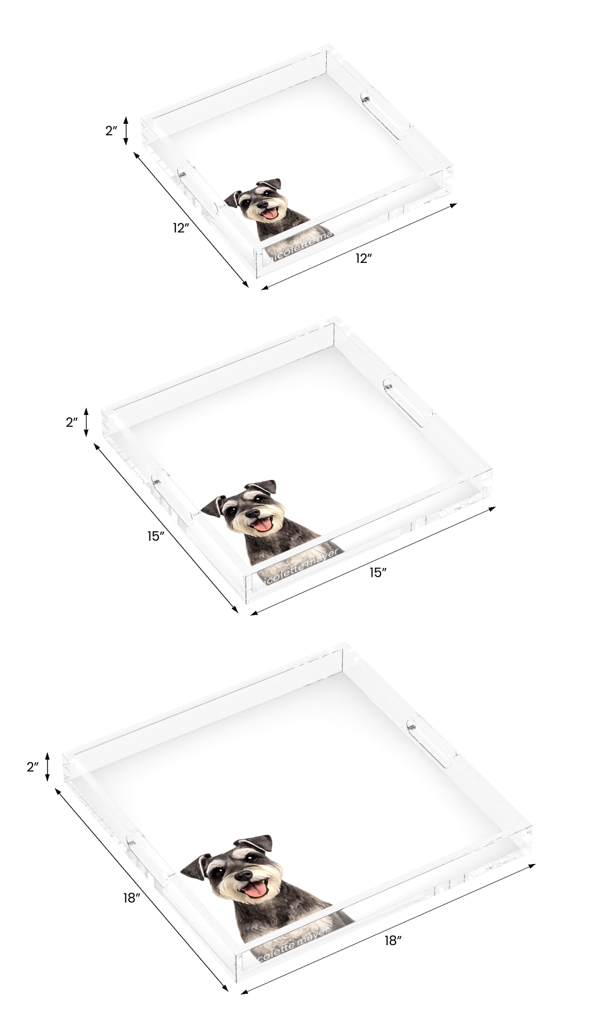 Schnauzer Dog Acrylic Decorative Tray, all three sizes, by Nicolette Mayer