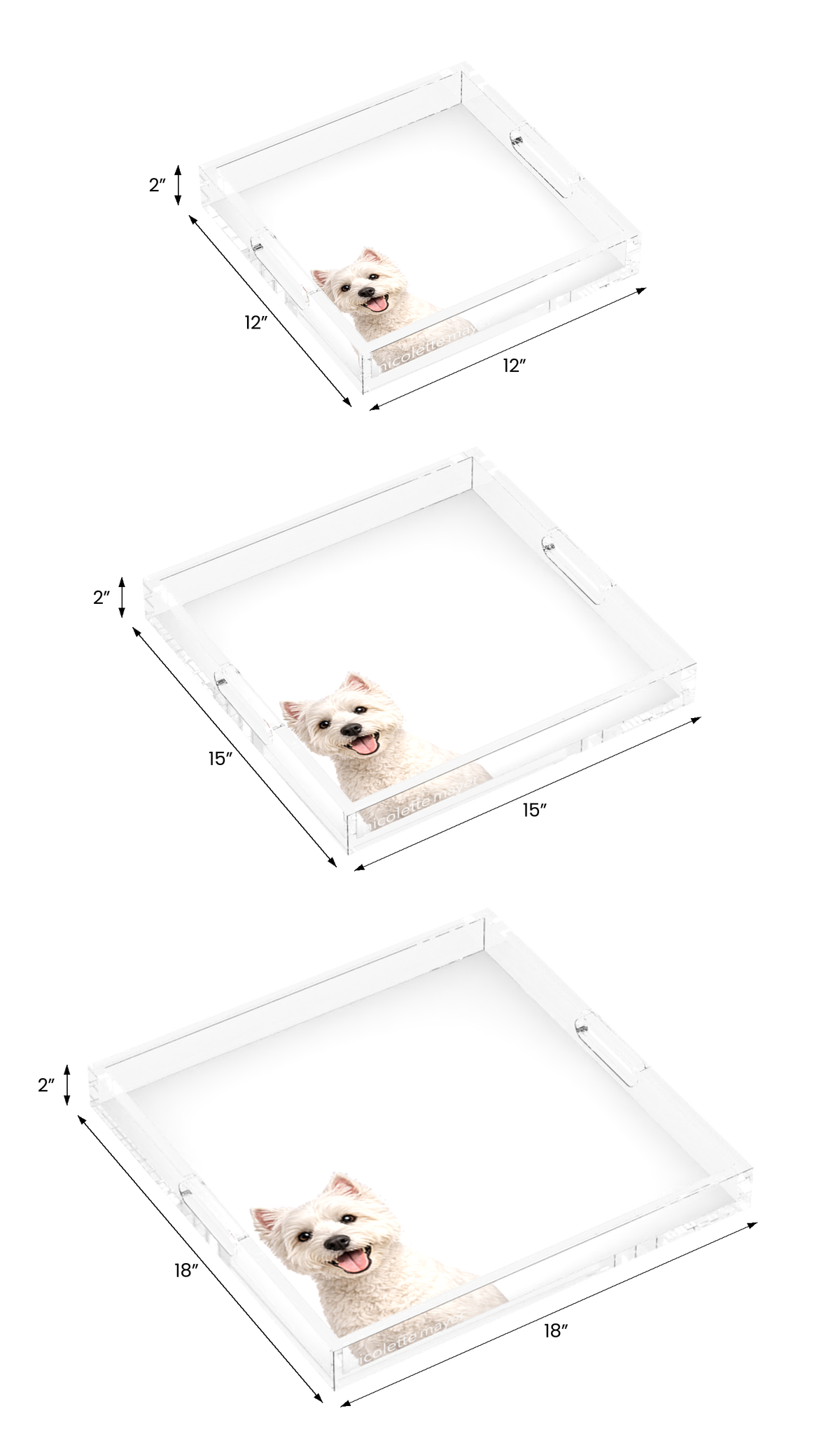 Westie Dog Acrylic Decorative Tray, all three sizes, by Nicolette Mayer