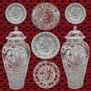 Chinois Ceramic Chinese Red 36X36 Acrylic Art - nicolettemayer.com