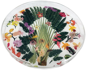 Fantasy Tropical White Acrylic Round Tray for Placemats or Decorative Use, 16"
