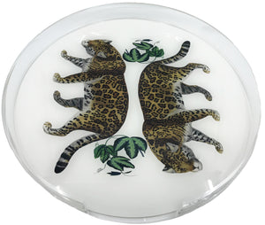 Leopard Seeing Double White Acrylic Placemat Tray 16 Round - nicolettemayer.com