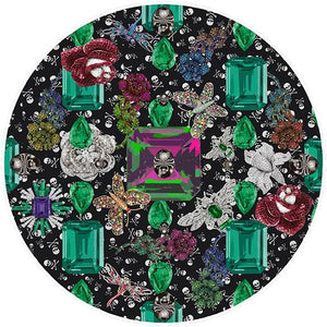 Gem Emeralds Skull Black 16" Round Pebble Placemat Set of 4 - nicolettemayer.com