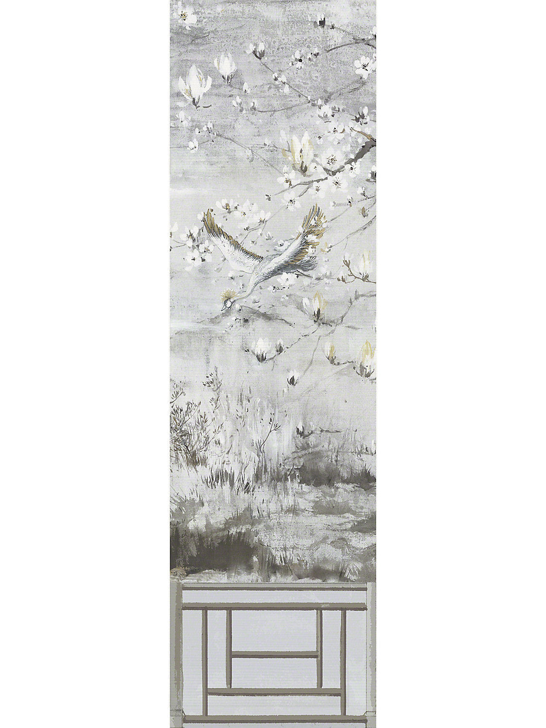 Crested Crane Silver Gold Wallpaper Panel 5 - nicolettemayer.com