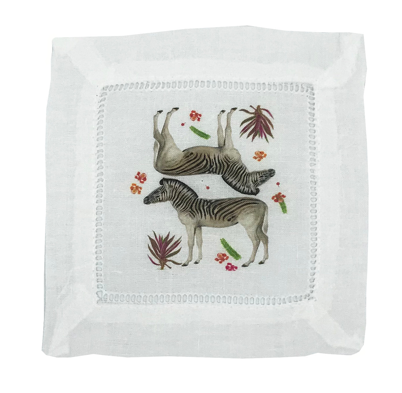 ZEBRA SEEING DOUBLE 6"X6" HEMSTITCH COCKTAIL NAPKINS, SET OF 4 - nicolettemayer.com