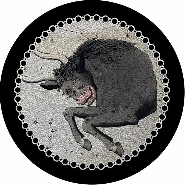 Zodiac Taurus Black 16&quot; Round Pebble Placemat Set of 4 - nicolettemayer.com