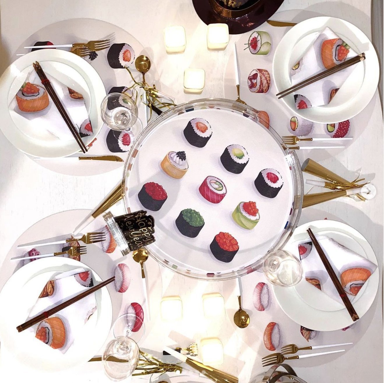 Party Theme and Image utilizing our Sushi Placemats and Round Placemat Tray thanks to CreativeLab.Events