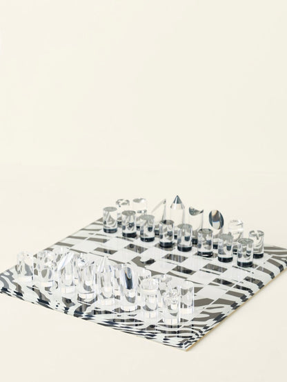 Zebra Skin Black White Acrylic Chess - nicolettemayer.com