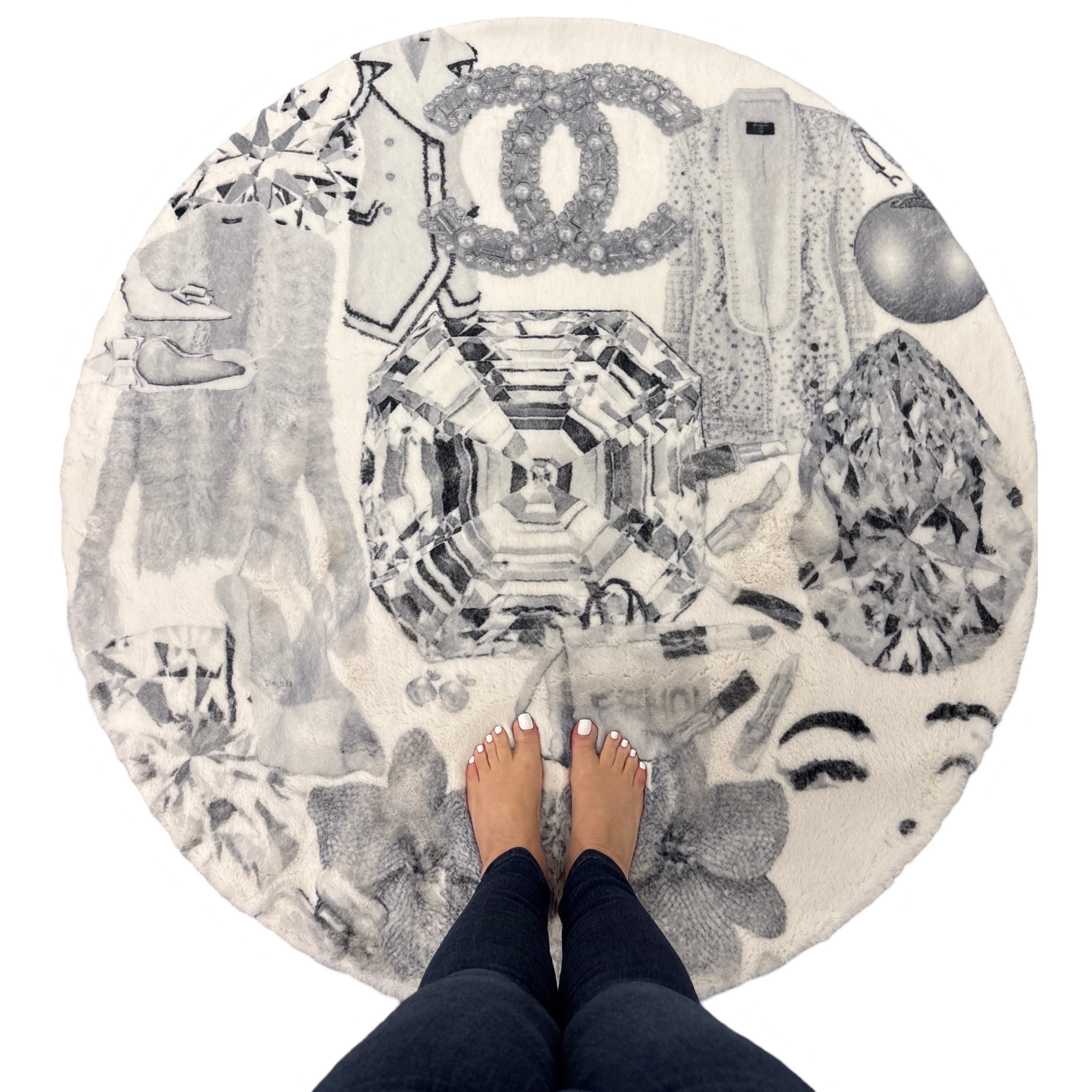 Bougie Women Nuevo Black White Round Cloud Washable Rug