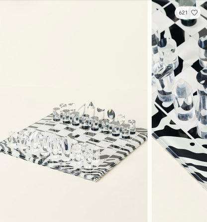 Zebra Skin Black White Acrylic Chess - nicolettemayer.com