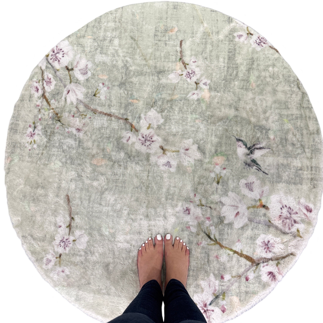 Blossom Fantasia Celadon Round Cloud Washable Rug
