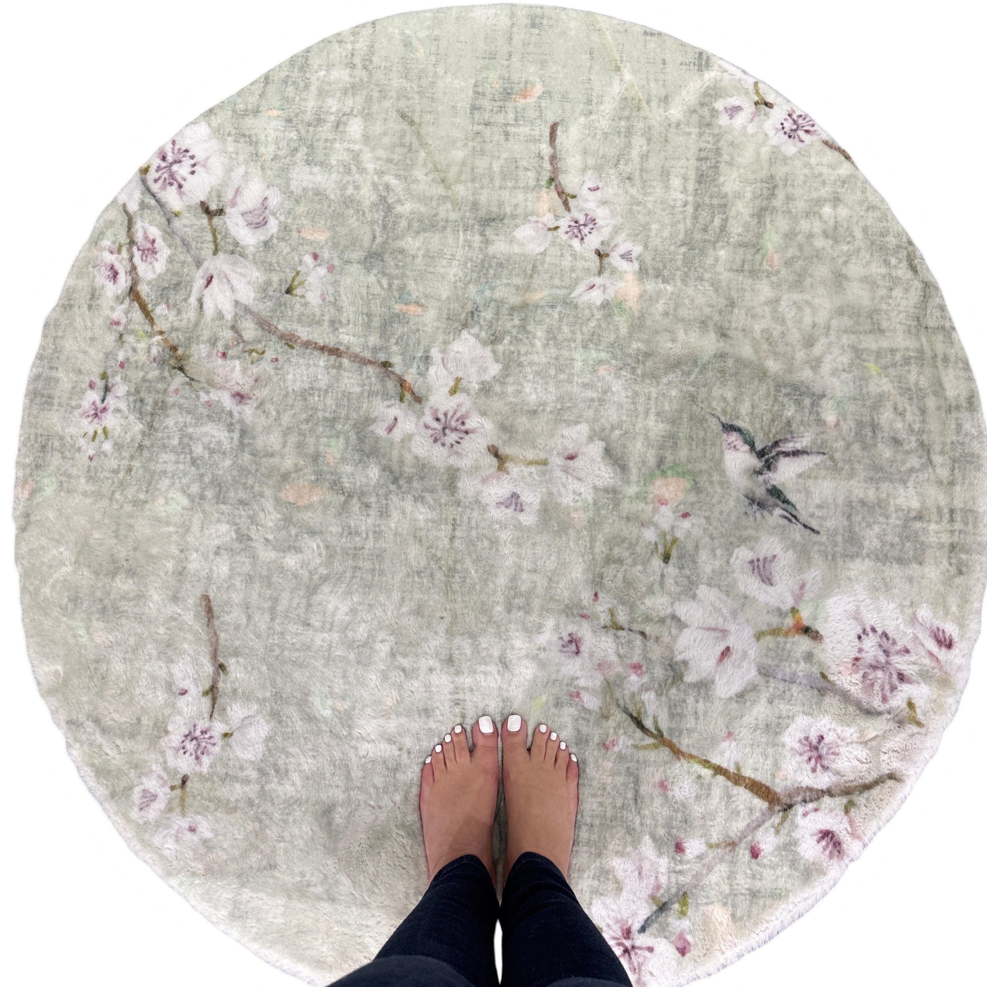 Blossom Fantasia Celadon Round Cloud Washable Rug