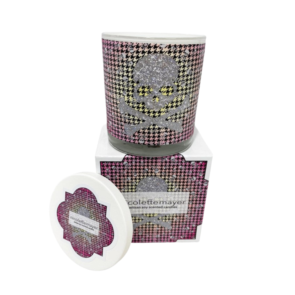 Crossbones Large Radial Pink Yellow Houndstooth Candle