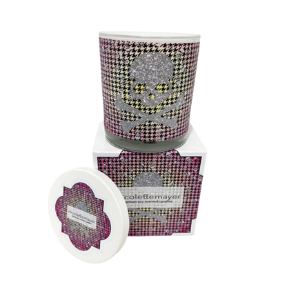 Crossbones Large Radial Pink Yellow Houndstooth Candle - nicolettemayer.com
