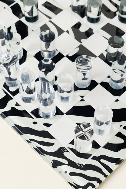 Zebra Skin Black White Acrylic Chess - nicolettemayer.com
