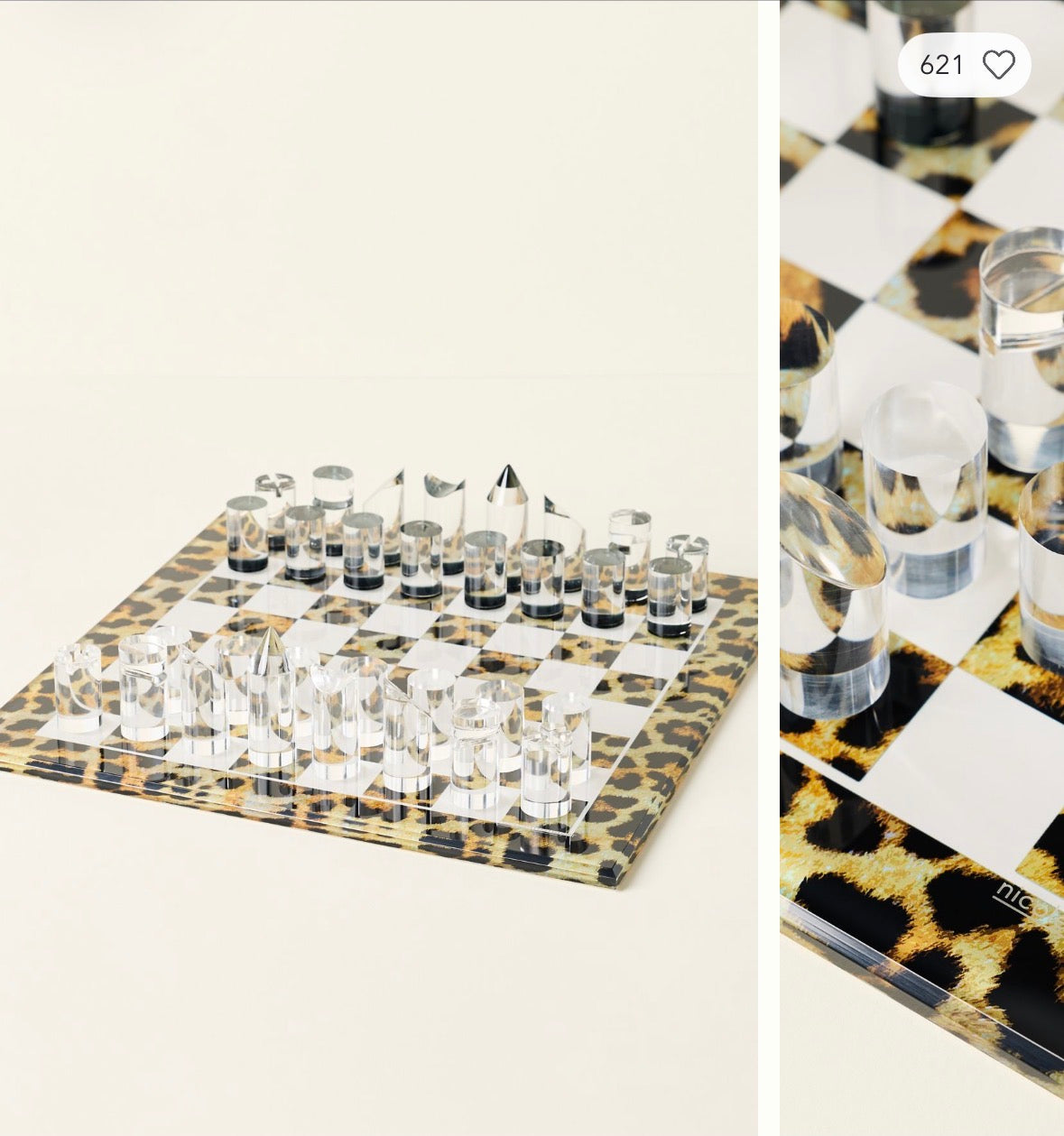 Leopard Skin Natural Acrylic Chess - nicolettemayer.com