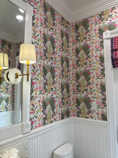 Fantasy Tropical White Wallpaper, Per Yard