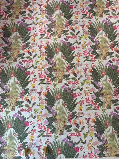 Fantasy Tropical White Wallpaper, Per Yard