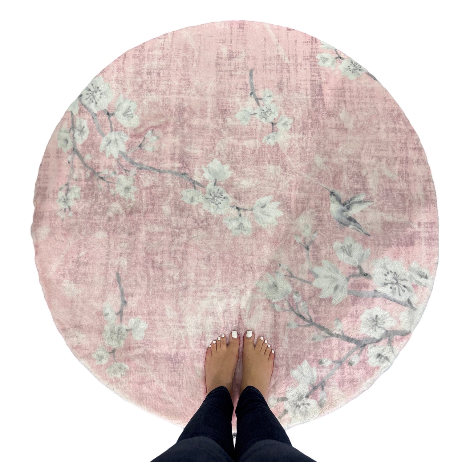 Blossom Fantasia Soft Pink Round Cloud Washable Rug
